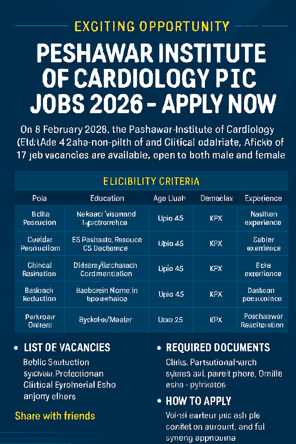 Peshawar Institute of Cardiology PIC Jobs 2026