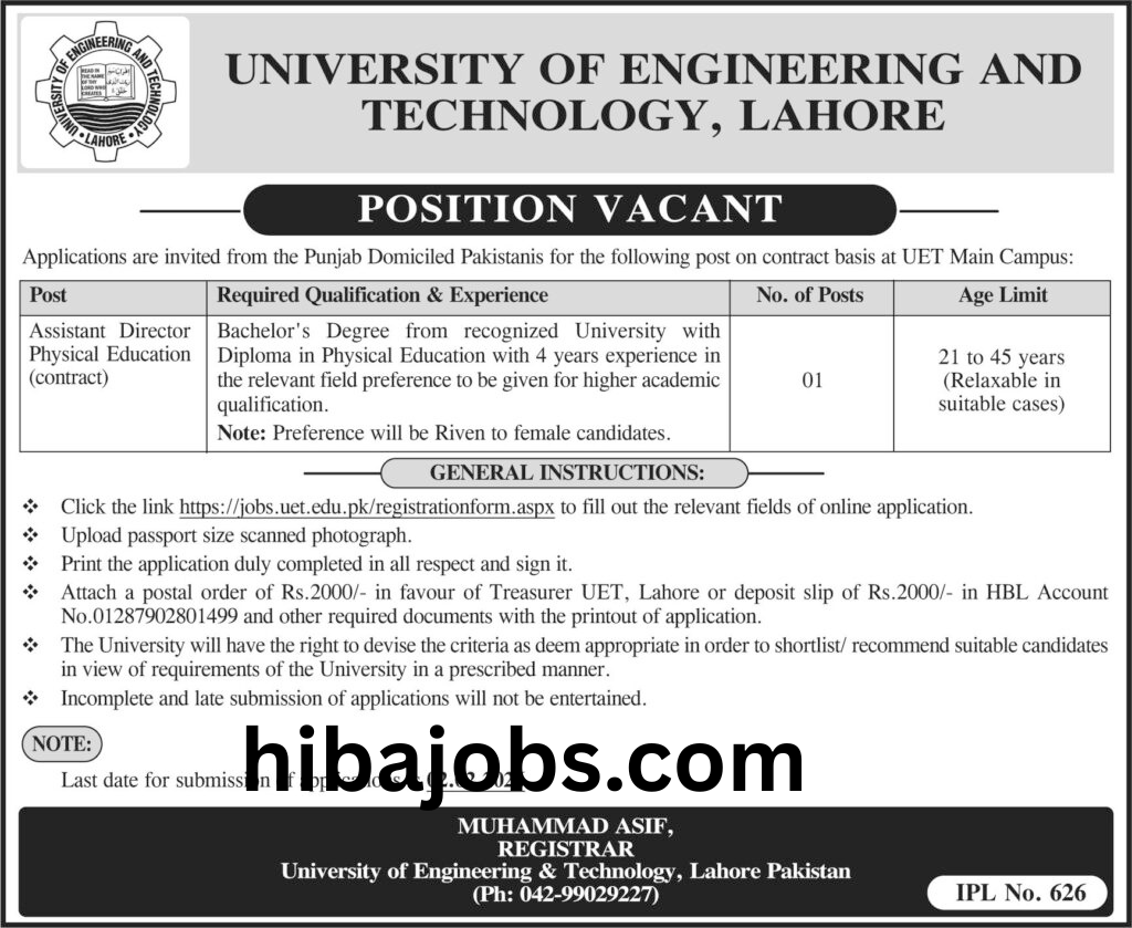 University of Engineering and Technology UET Jobs 2026